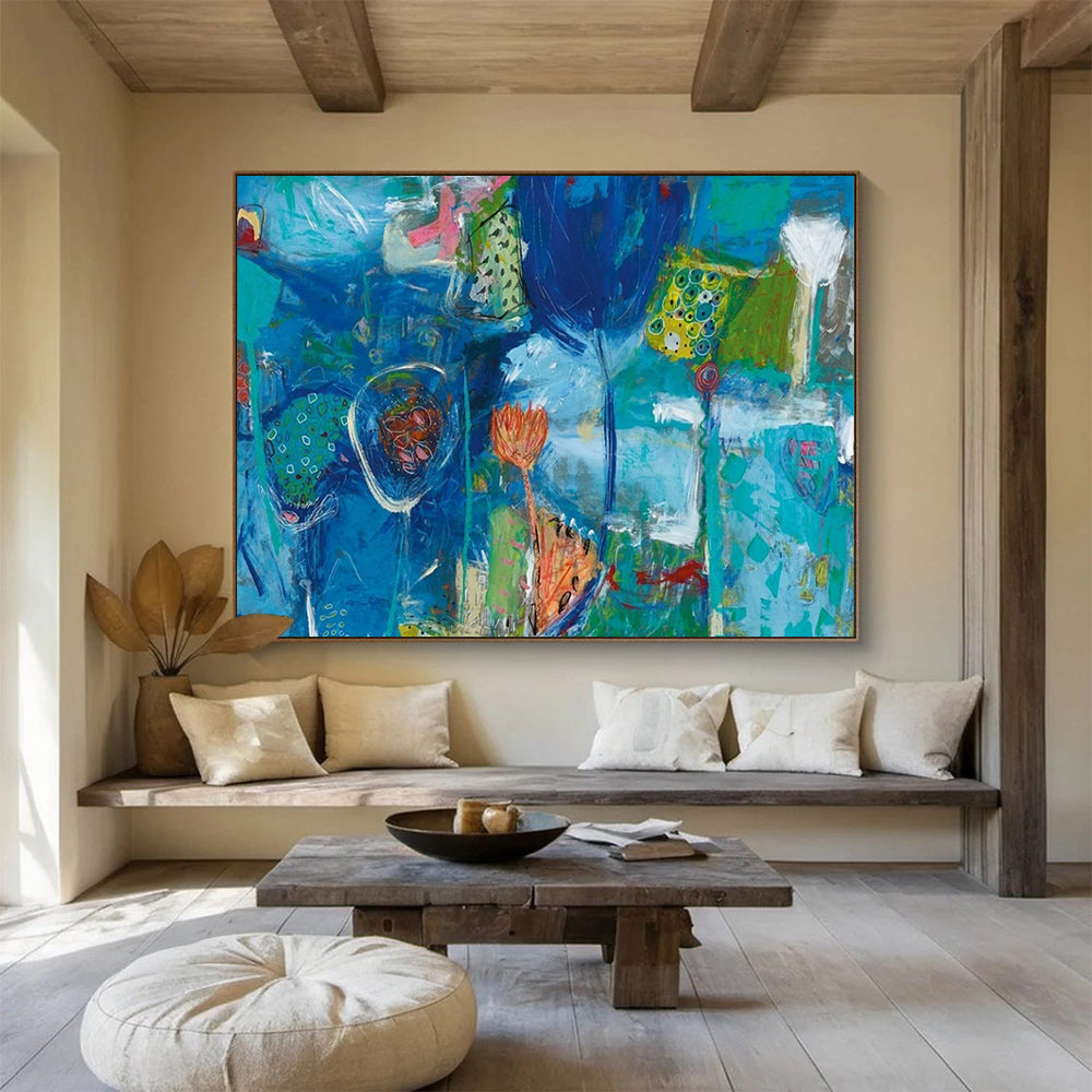 Blue - Based Abstract Flowers - Abstract Floral Painting On Canvas DLZ245