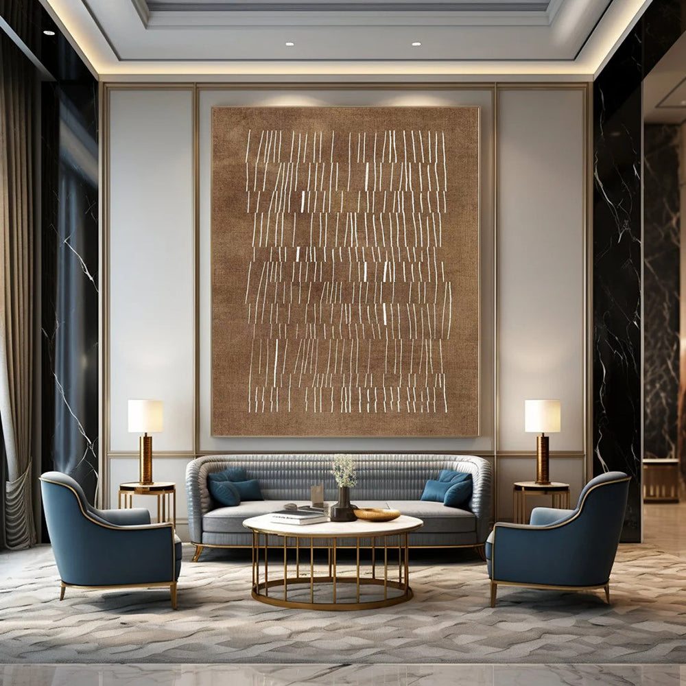 “Brown - White Linear Pattern” – Abstract Geometric Painting CT1095