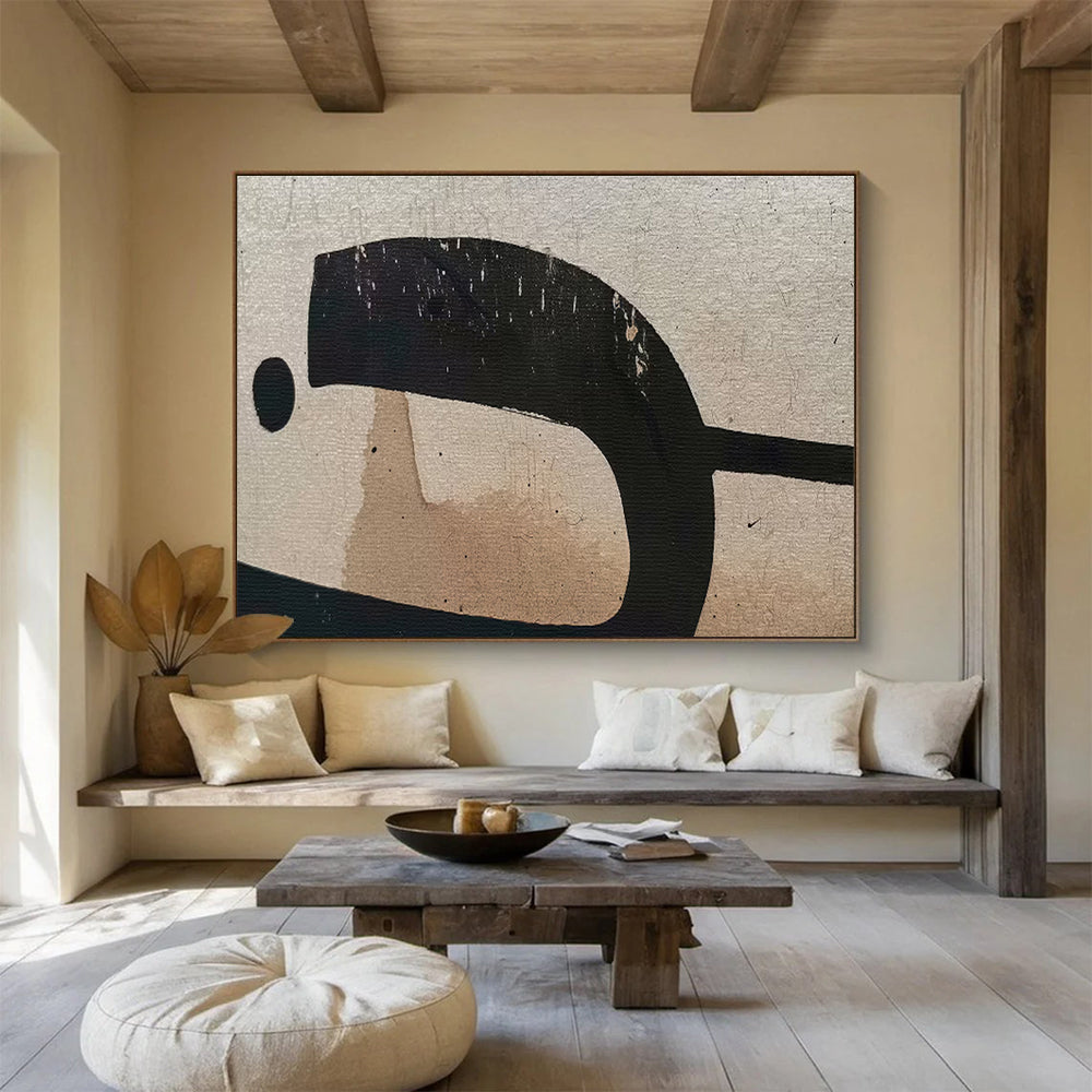 Black and Beige Minimalist “Abstract Form Simplicity” Painting On Canvas DKH139