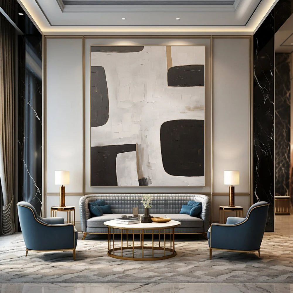 Black - White - Grey Geometric Blocks - Abstract Geometric Acrylic Painting CT1374