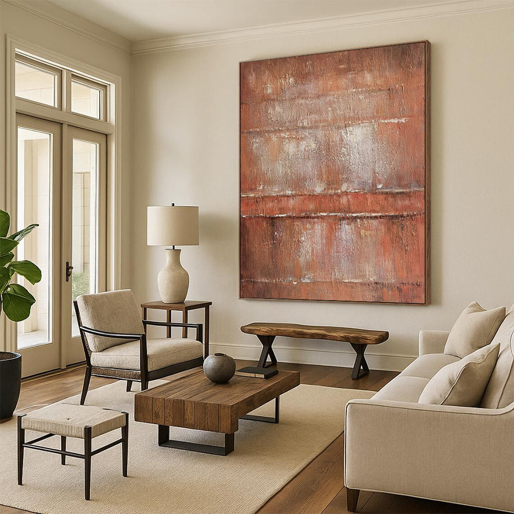 Rusty Brown & White Textured Layers - Abstract Painting On Canvas CT2303