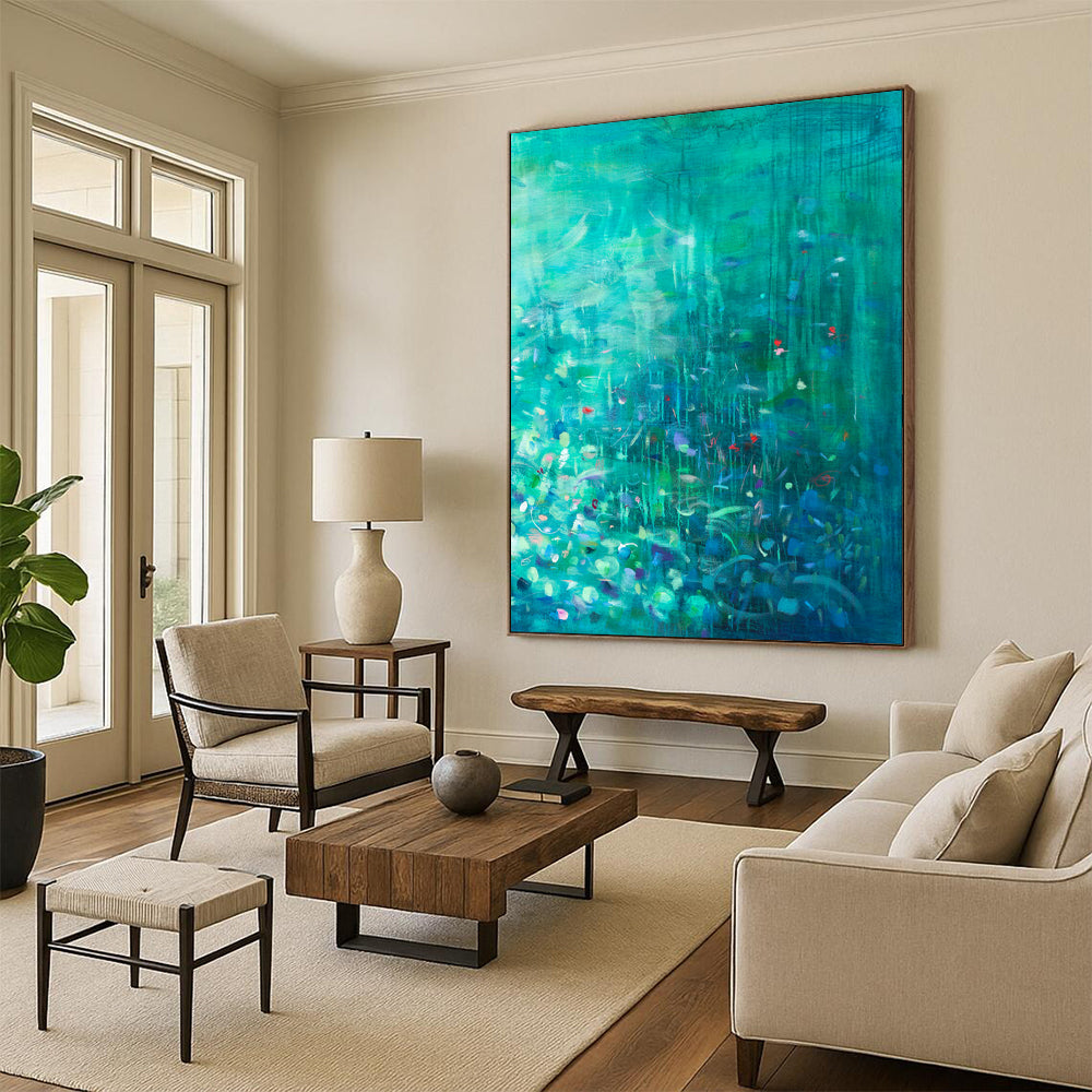 Teal, Colorful Bits - "Mystic Lagoon" - Abstract Landscape Painting CT1860