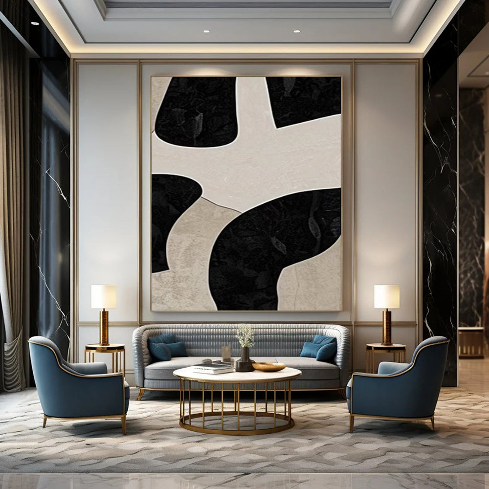 “Black - Beige Geometric Puzzle” – Abstract Geometric Painting CT1099