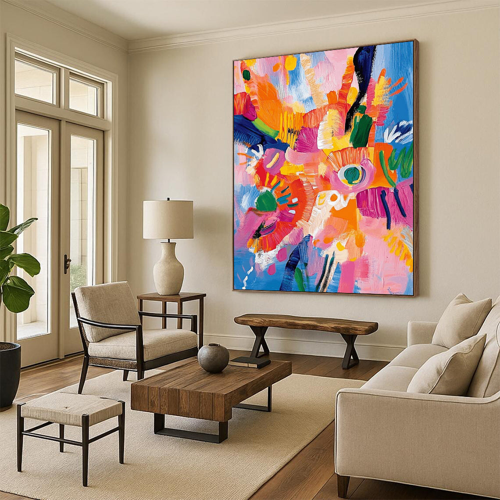 “Colorful Flower Burst” - Multicolor, Expressive Floral Painting On Canvas DTP287