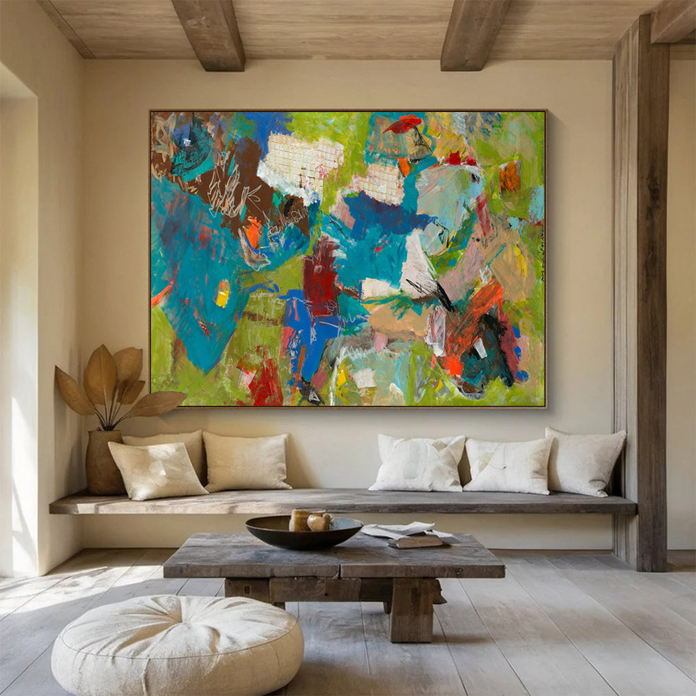 Green and Blue Abstract Shapes - Abstract Expressionist Painting On Canvas DLZ237