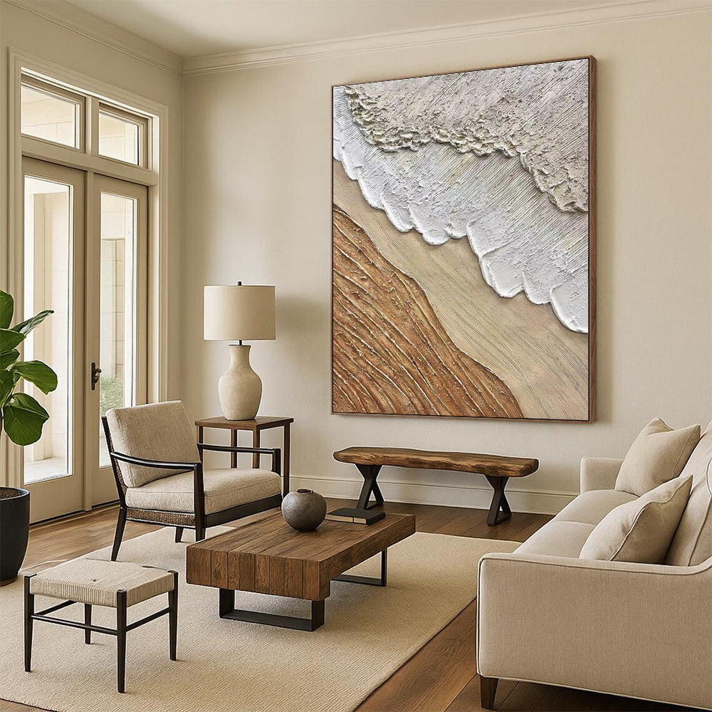 Beige - Brown Textured Layers, “Earthen Rhythms” - Textured Abstract Mixed - Media Painting CT0721