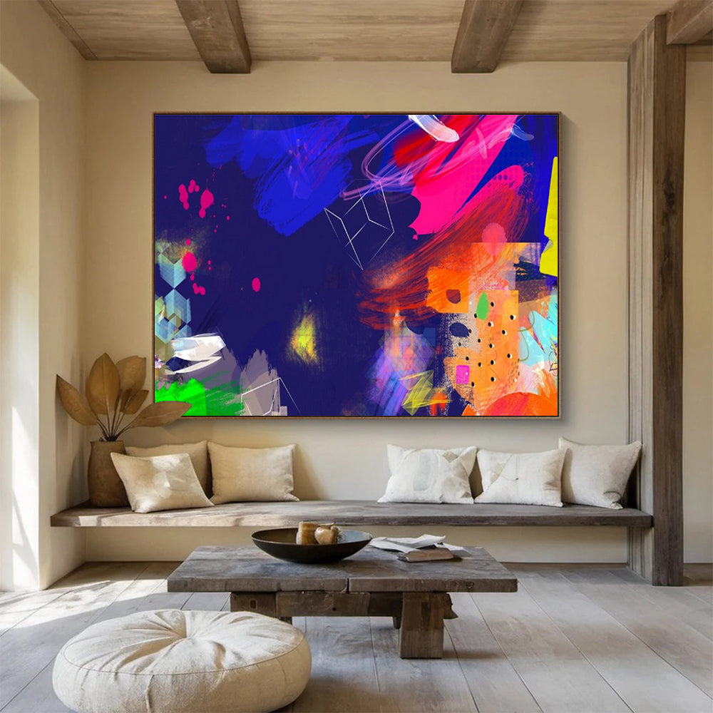 Neon Nights Collage Blue Pink Colorful Abstract Elements Painting On Canvas DKH202