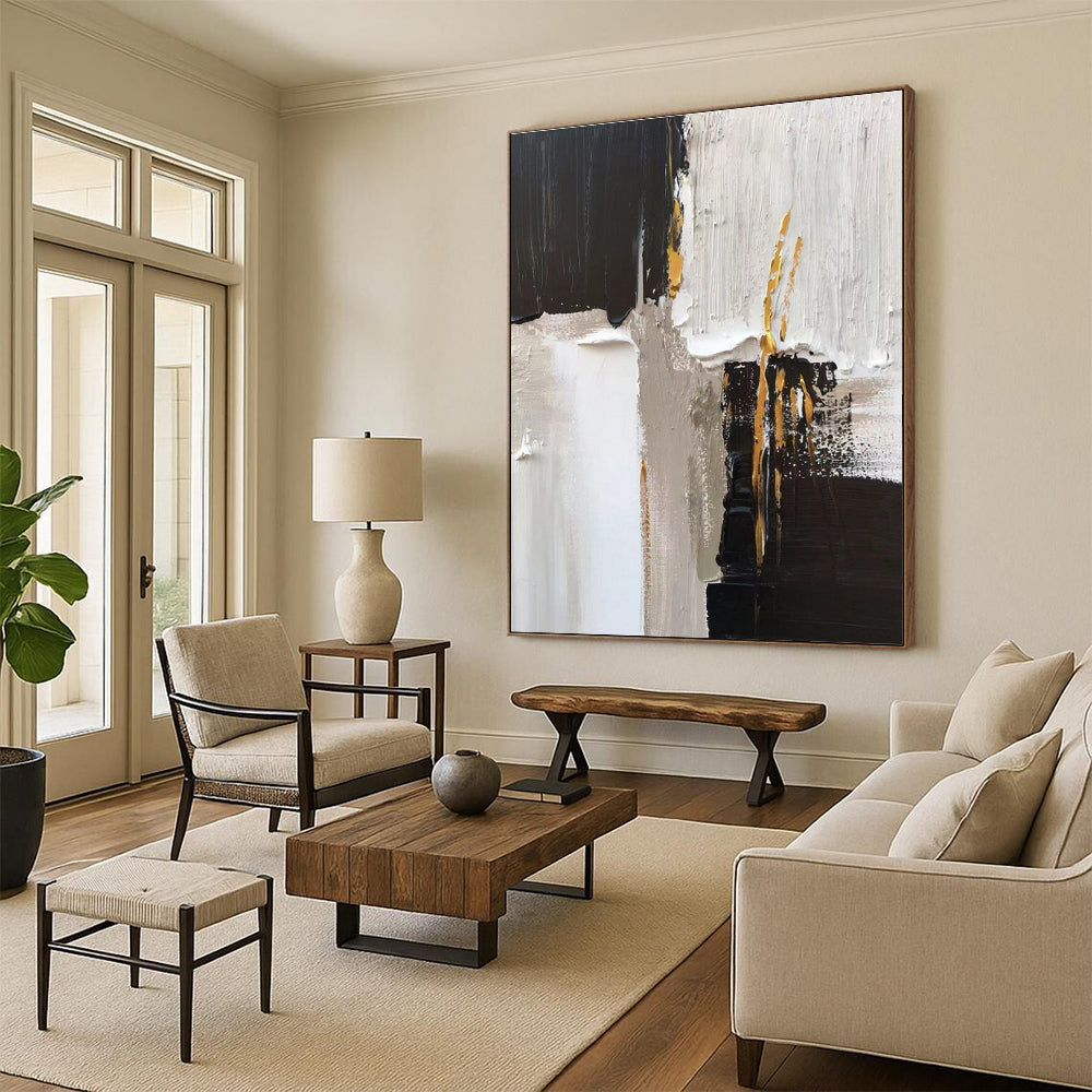 “Black - White - Gold Abstract Accents” ,Abstract Acrylic Painting CT0788