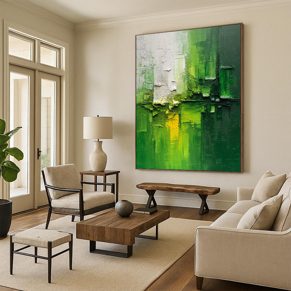 “Textured Green - Yellow Abstract” - Impasto Expressionist Painting On Canvas DTP003
