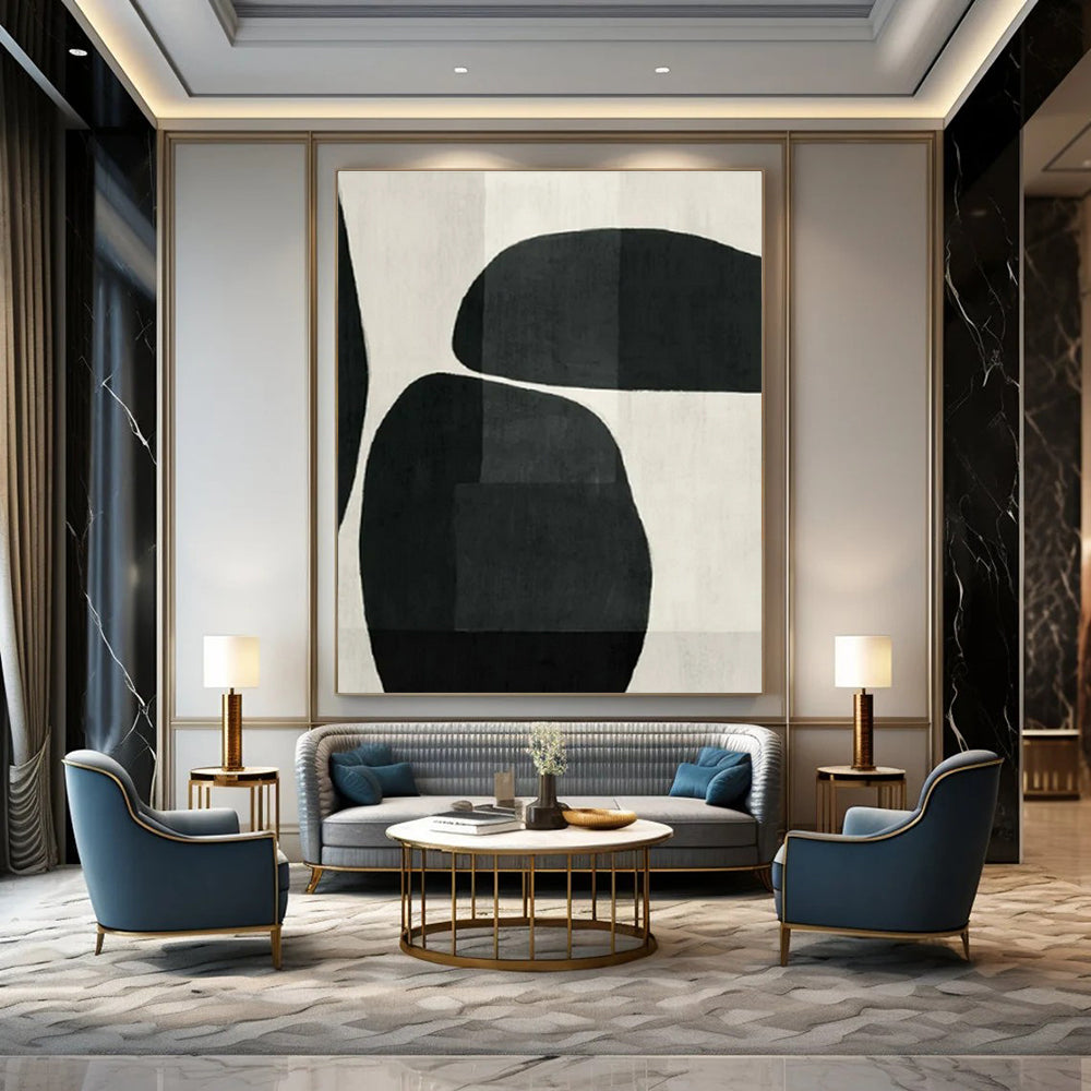 Black - White Abstract Forms II - Minimalist Abstract Ink Painting CT1427