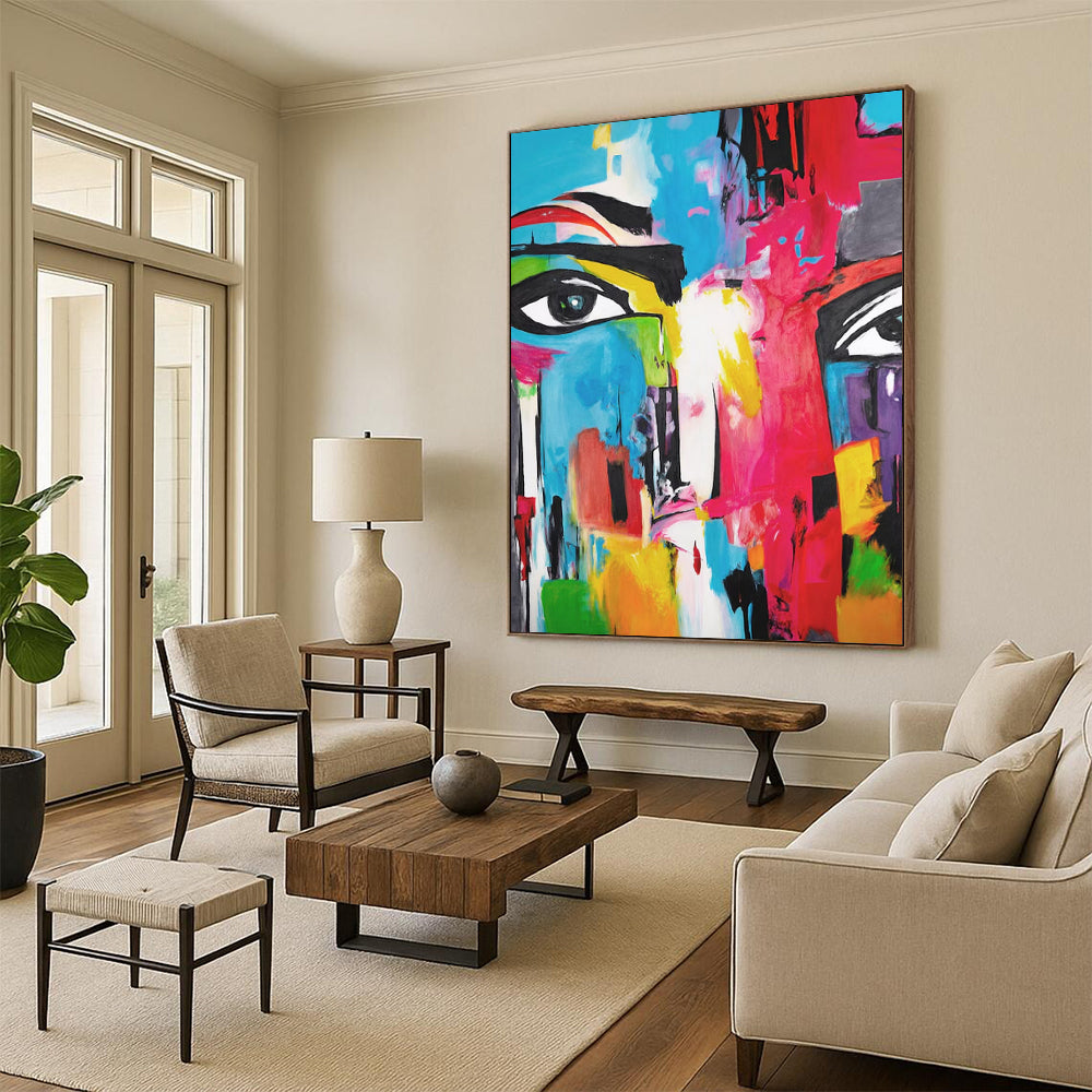 “Color - Blocked Face” - Multicolor Abstract Portrait Painting On Canvas CT2220