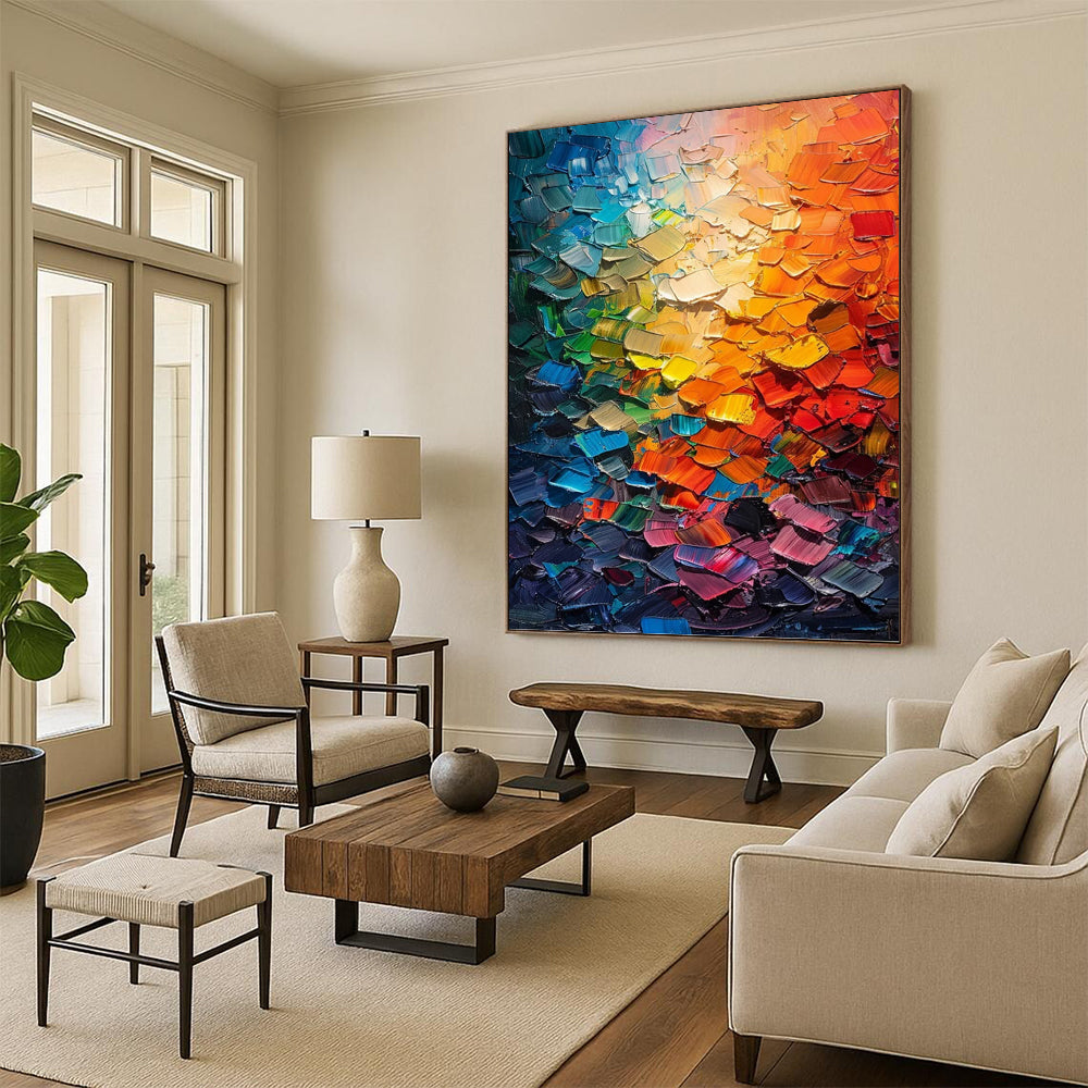 “Rainbow Palette Knife” - Colorful Abstract Palette Knife Textured Painting On Canvas DKH1555