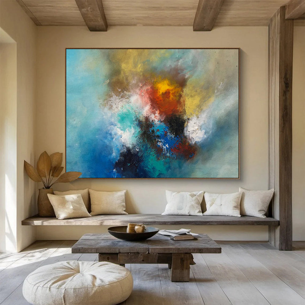 “Vibrant Color Fusion - Swirling Blues, Yellows, and Reds” Painting On Canvas DKH002