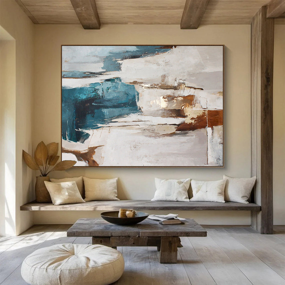 “Teal - Brown Abstract Terrains” Abstract Acrylic Painting On Canvas DKH520