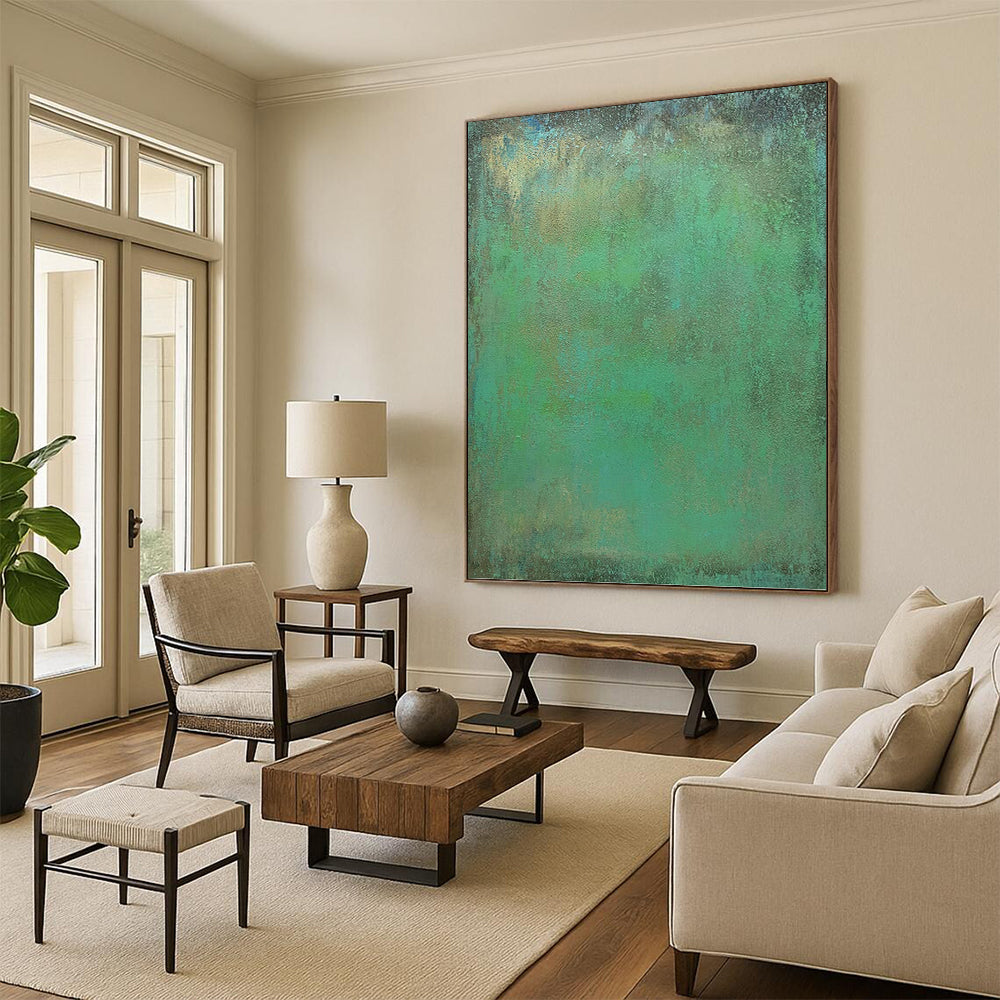 “Teal & Green Textured Canvas” - Teal, Green & Brown Textured Abstract Painting On Canvas DKH1213
