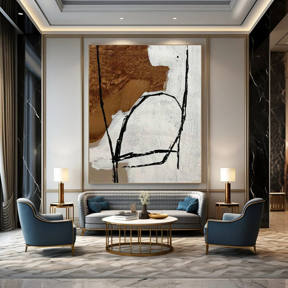 “Brown, Black, White Linear Abstract” – Linear Abstract Painting CT1127