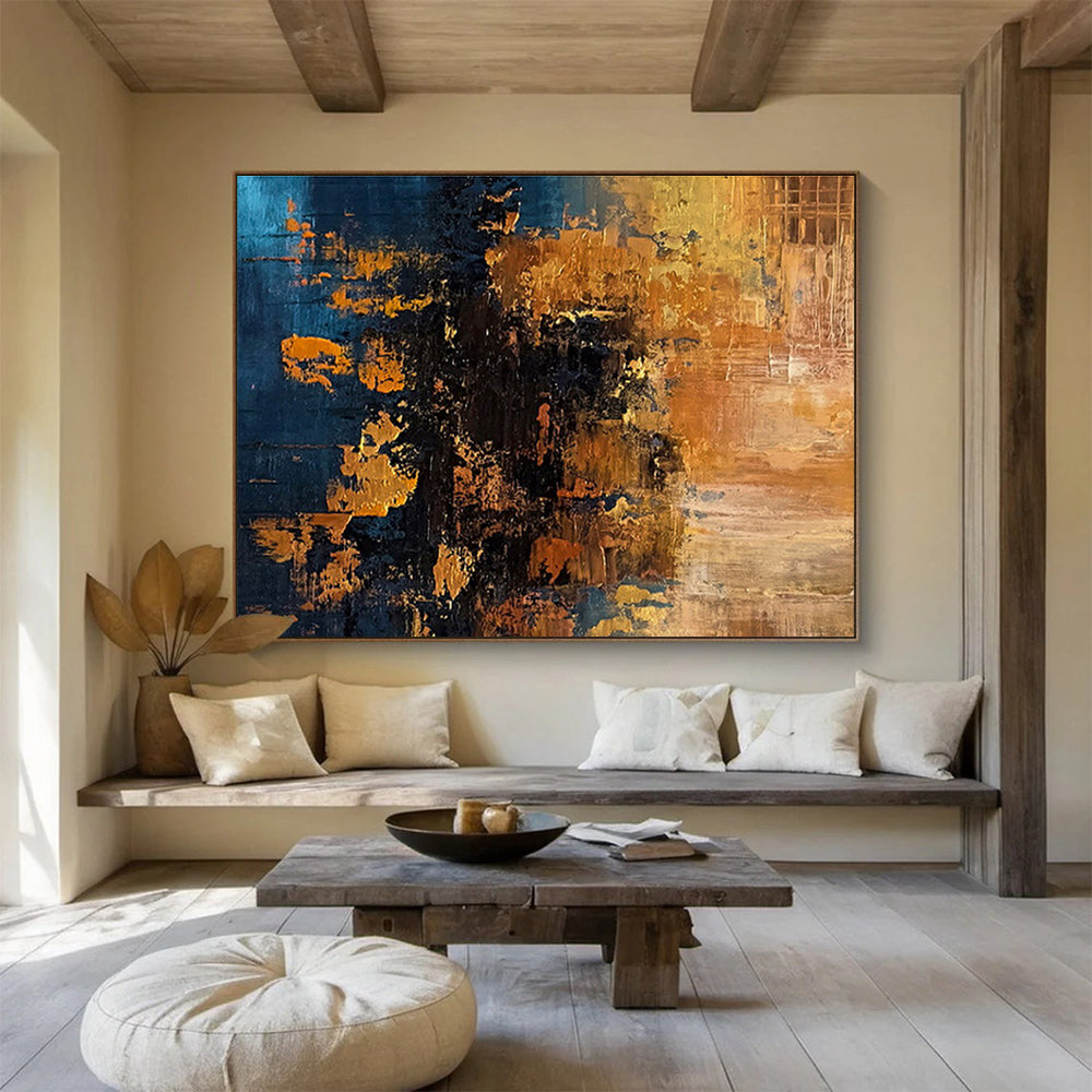 Blue and Gold Abstract Textures Richly Layered Metallic Abstract Painting On Canvas DKH267