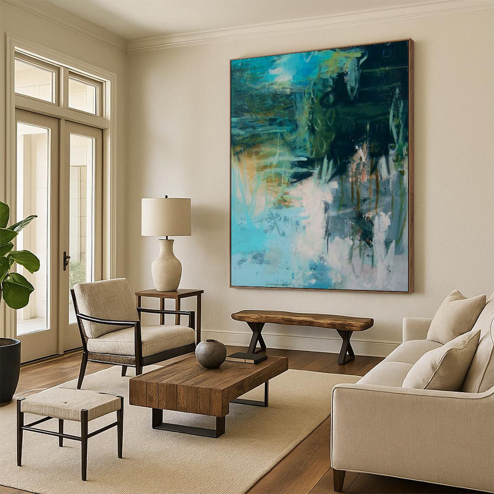 Teal & Green Abstract Chaos - Expressionist Abstract Painting On Canvas CT2286