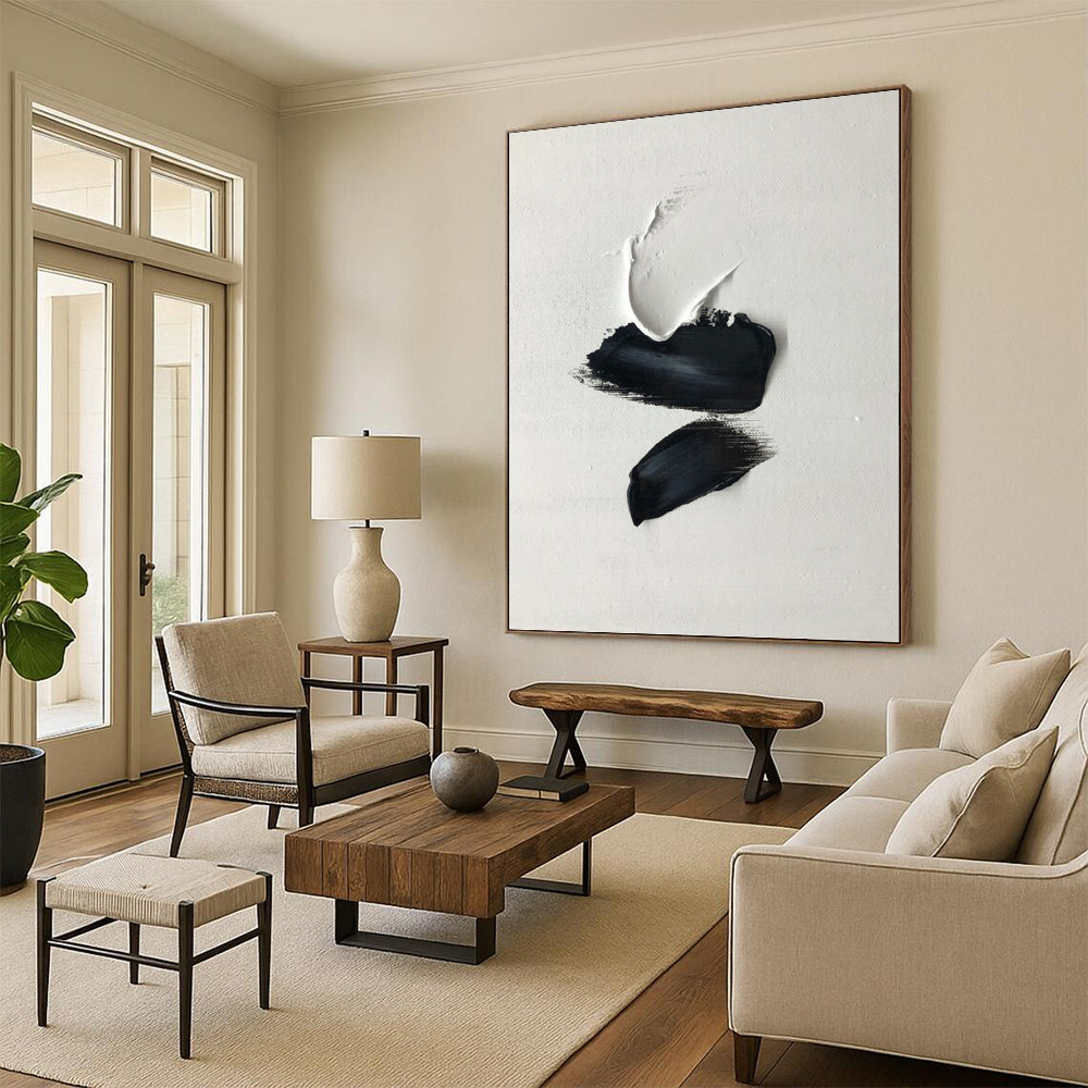 “Black - White Palette Strokes” - Minimalist Textured Painting On Canvas DKH1666
