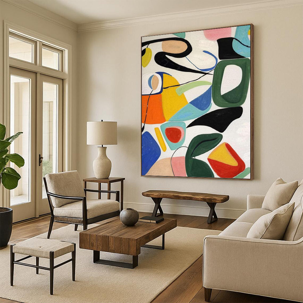 “Colorful Abstract Playground” - Multicolor Shapes & Lines Painting On Canvas DKH1186