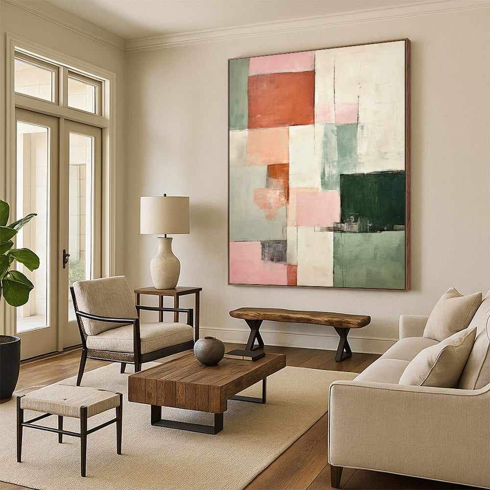 Pastel Geometric Collage - Minimalist Geometric Abstract Painting On Canvas CT2299