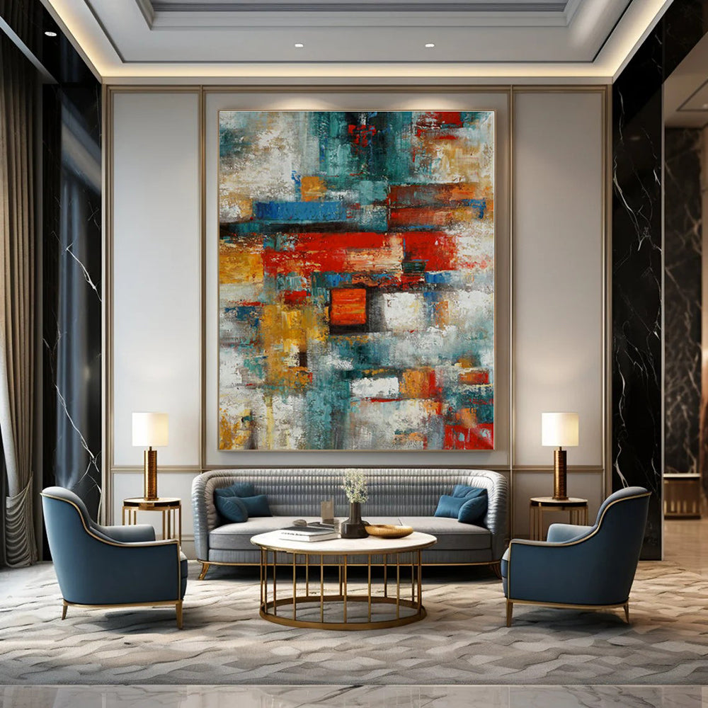 Colorful Geometric Abstract - Cubist - inspired Acrylic Painting CT1395