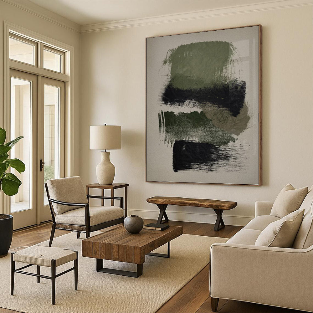 Olive and Black Abstract Strokes - Abstract Expressionist Painting On Canvas DKH1358
