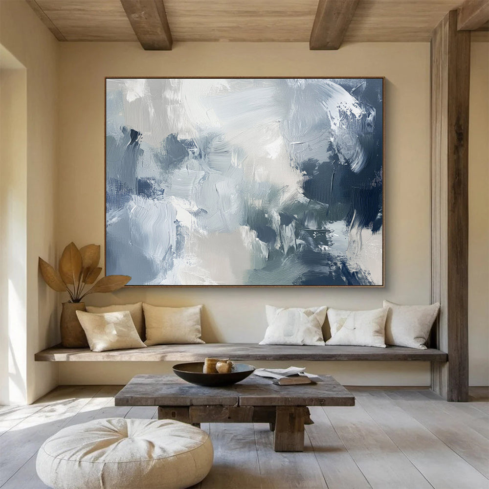 Monochromatic Blues Shades of Blue Abstract Textures Painting On Canvas DKH237