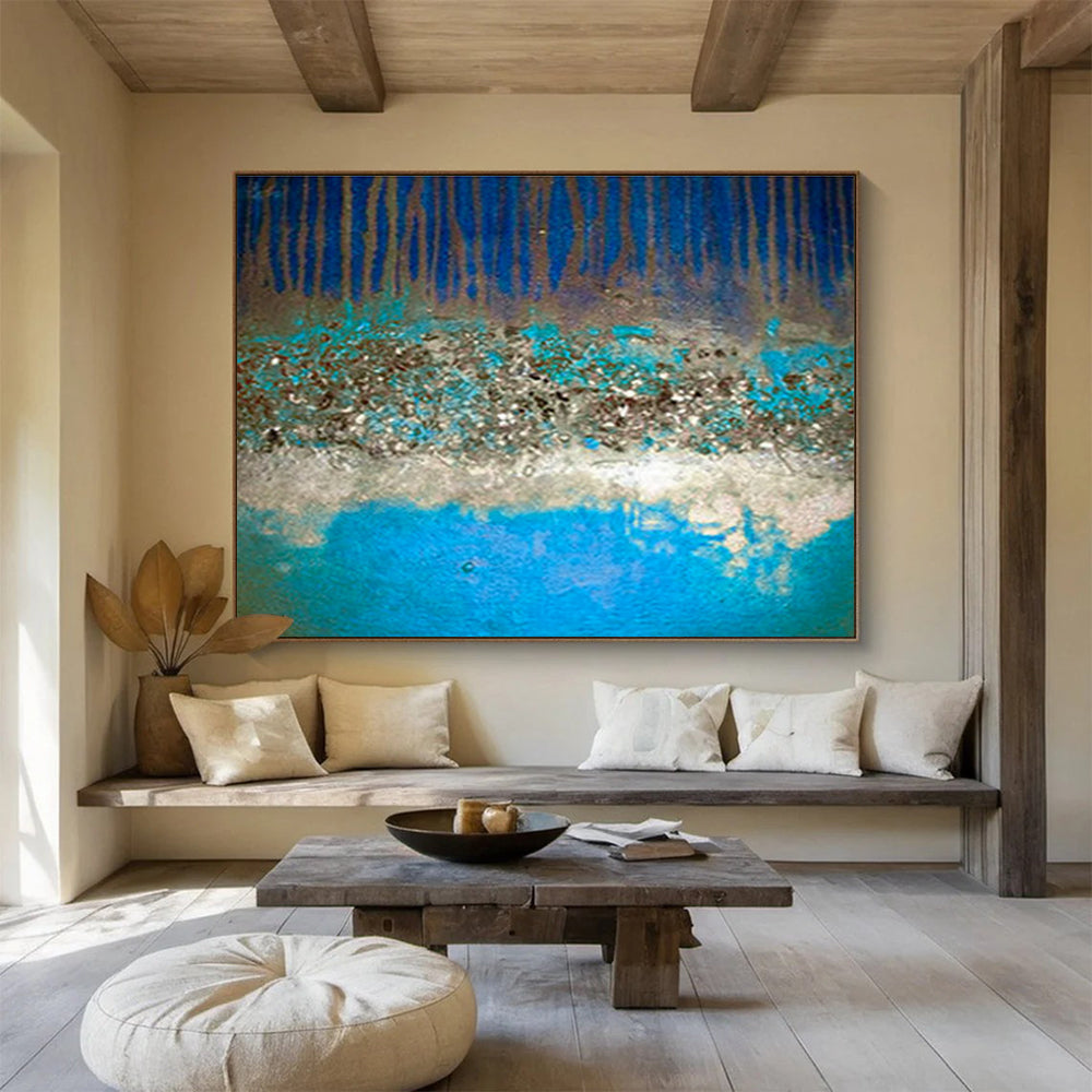 “Blue, Brown & Teal Layers” Abstract Textured Painting On Canvas DKH385