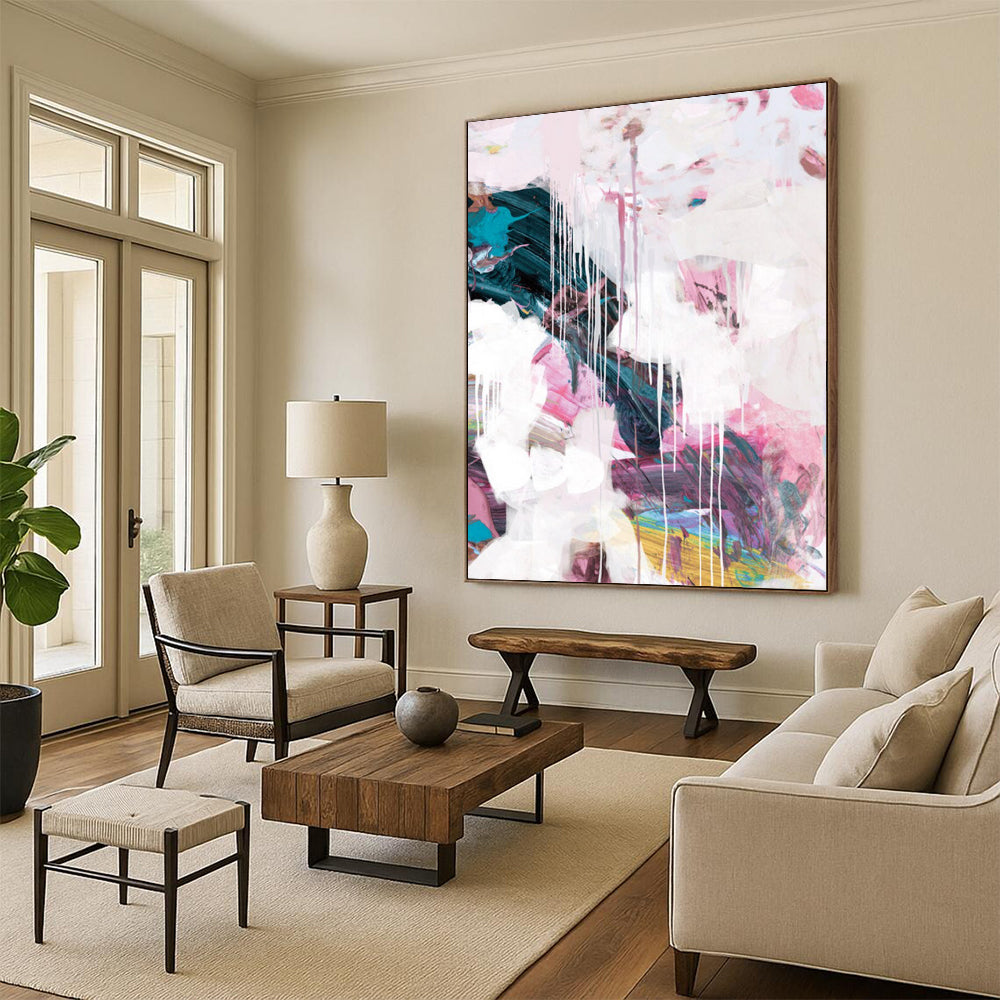 “Pink and White Dripping Dream” - Soft - Toned Dripping Abstract Painting On Canvas DTP192