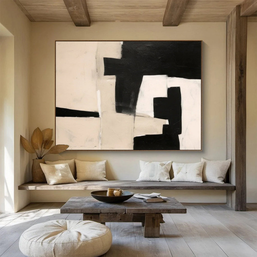 “Monochrome Geometric Abstraction” Abstract Painting On Canvas DLZ071