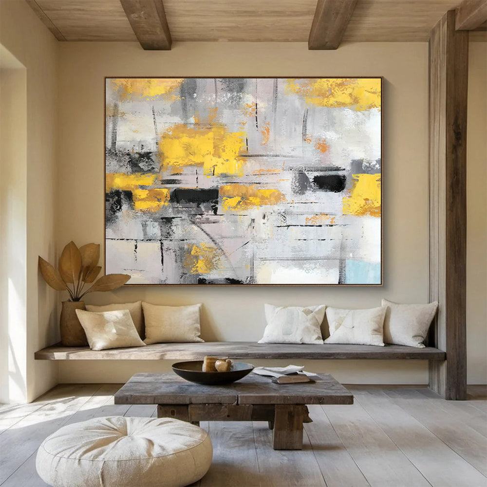Gray and Gold Abstract Expressionist Painting On Canvas DKH285
