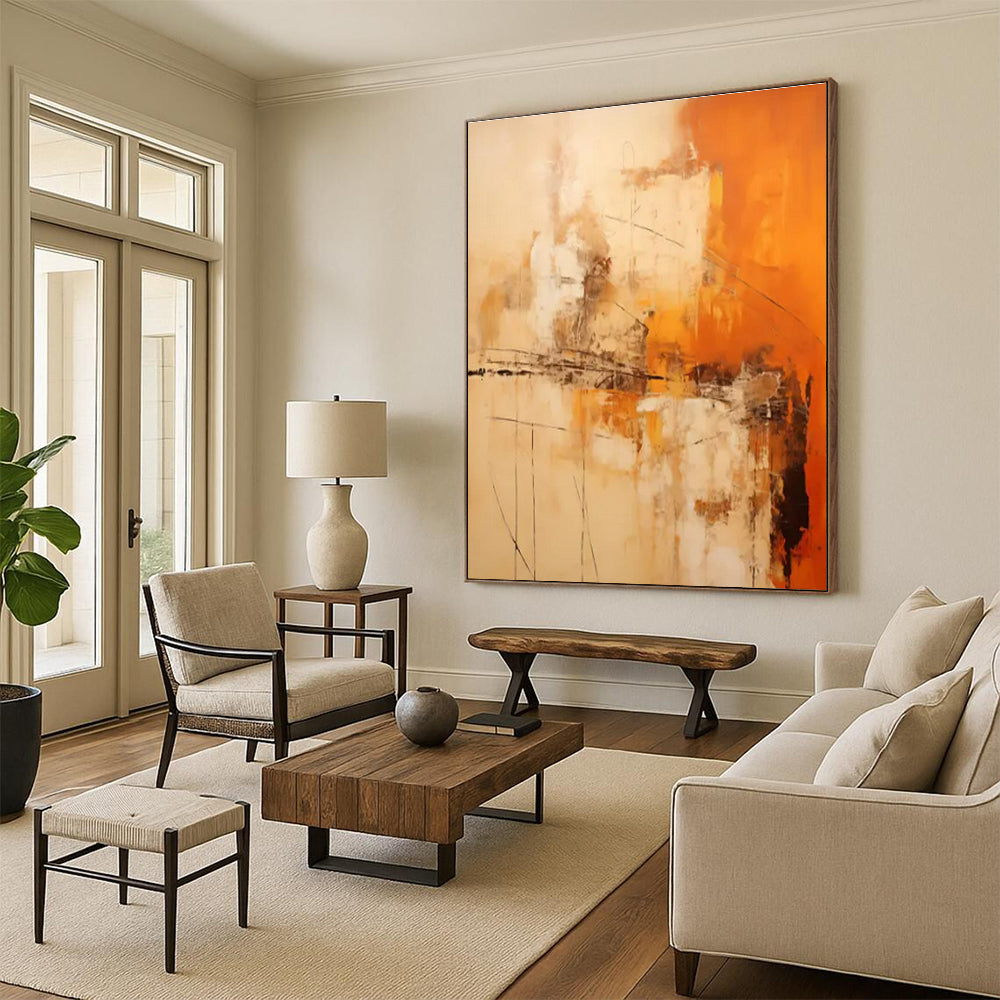 “Beige - Orange - Gray Abstract Lines” ,Abstract Acrylic Painting CT0850