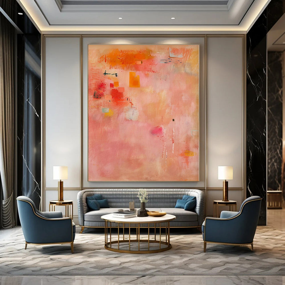Pink - Orange Vibrant Color Blocks - Abstract Color Acrylic Painting CT1379
