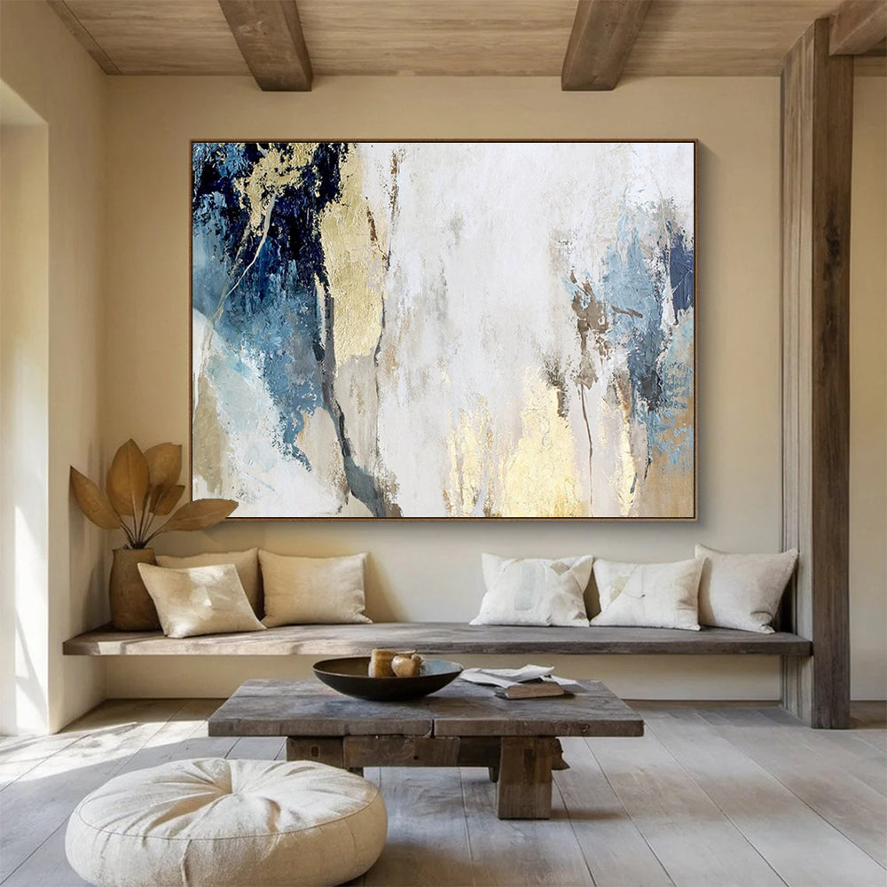 “Blue - Gold Abstract Elegance” Abstract Acrylic Painting On Canvas DKH507