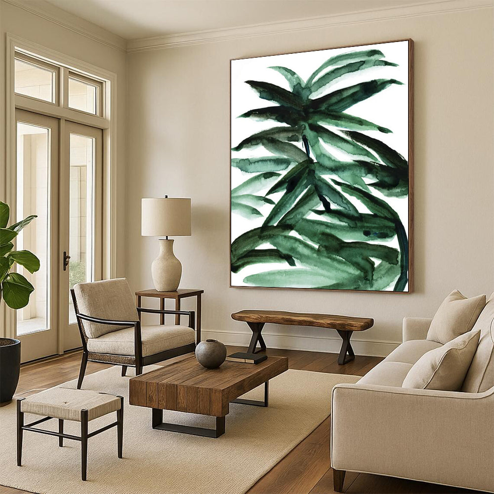 “Vibrant Green Palm Leaves” - Green Watercolor Painting On Canvas DTP243