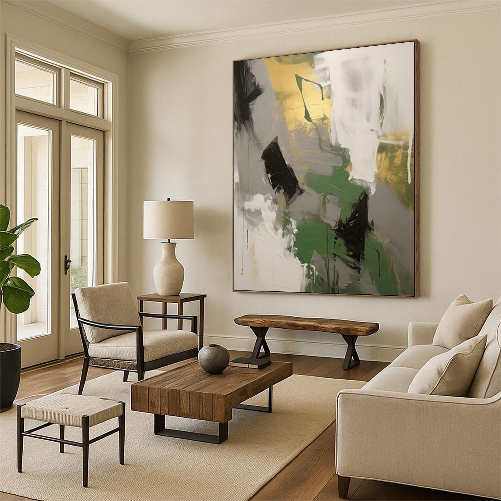 “Green - Gold Abstract Forms” - Abstract Expressionist Painting On Canvas DTP115