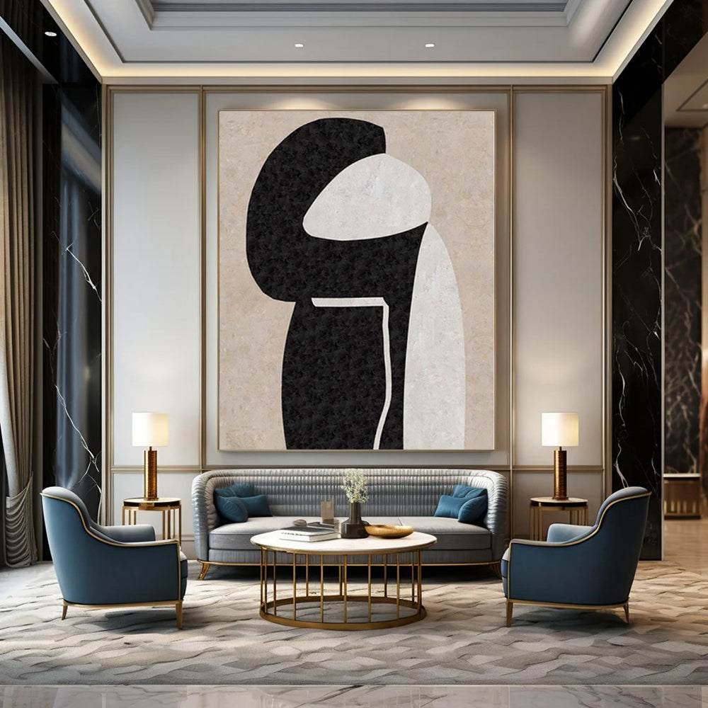 “Black - White - Beige Abstract Figure” – Geometric Abstract Painting CT1134