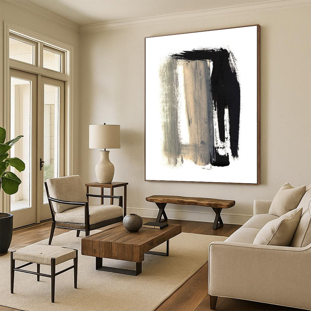 “Monochrome Brushstrokes” - Minimalist Abstract Painting On Canvas DTP157