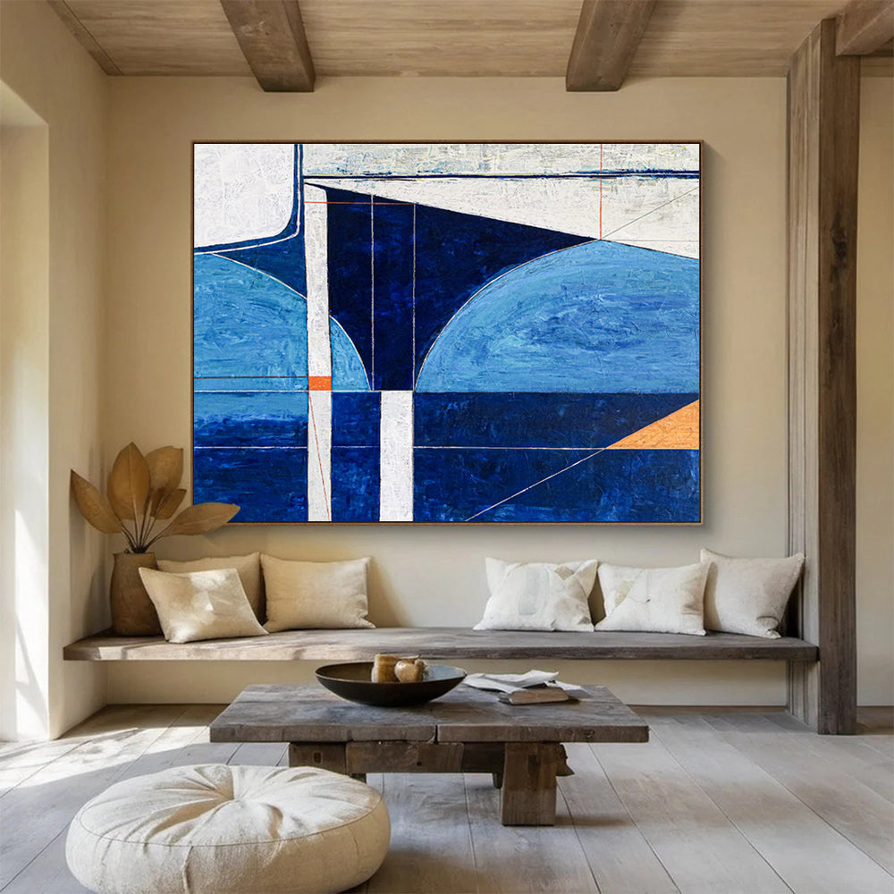 “Geometric Blue Abstraction” Abstract Geometric Painting On Canvas DKH540
