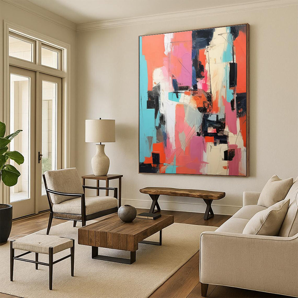 “Pink - Orange - Blue Abstract Blocks” ,Abstract Acrylic Painting CT0839