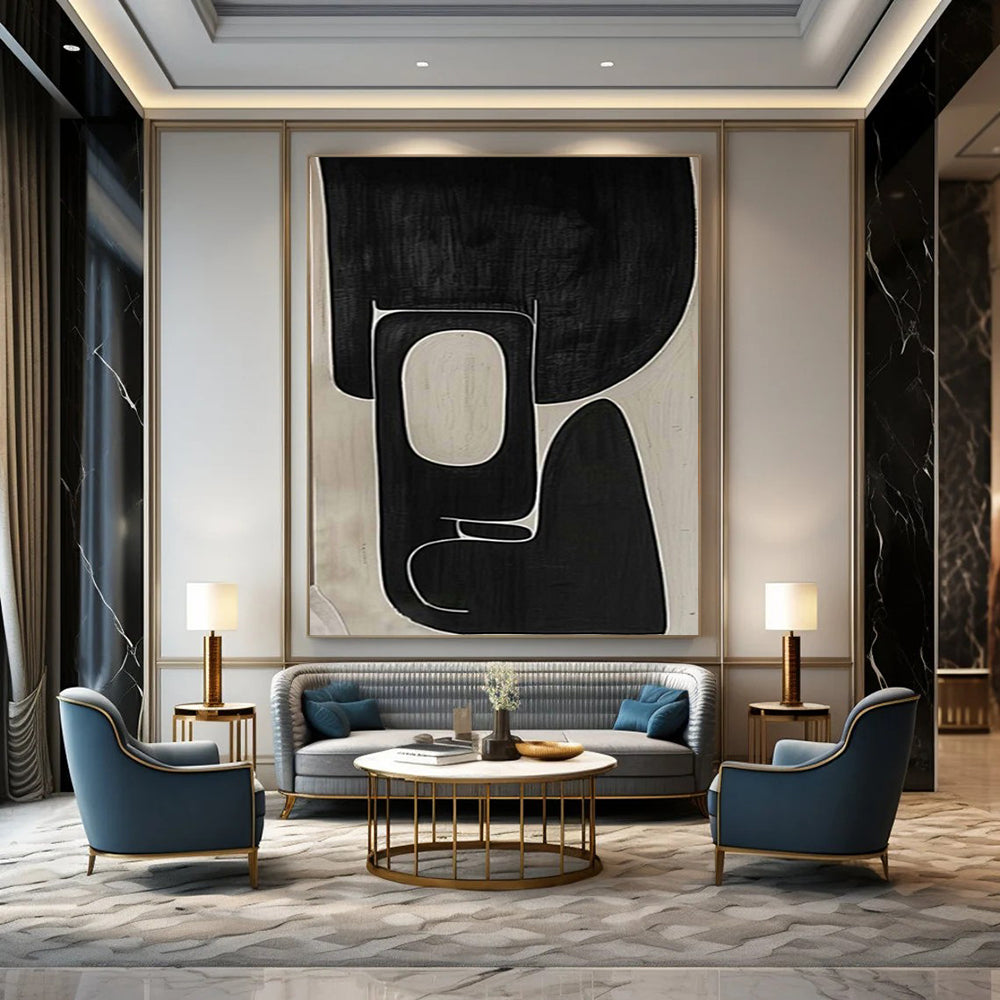 “Black - White Geometric Harmony” – Abstract Geometric Painting CT1074