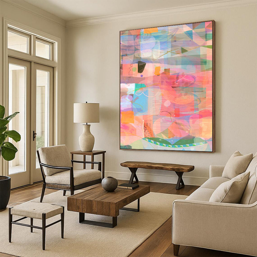 Colorful Collage Shapes, Light Hues - "Sunny Patchwork" - Mixed - media Abstract Art CT1862
