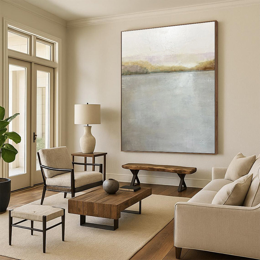 “Serene Reflections” - Gray & Gold Water - Inspired Painting On Canvas DKH1511