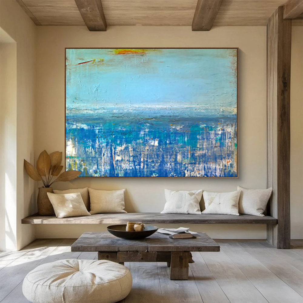 “Blue Abstract Horizon” Abstract Minimalist Painting On Canvas DKH389
