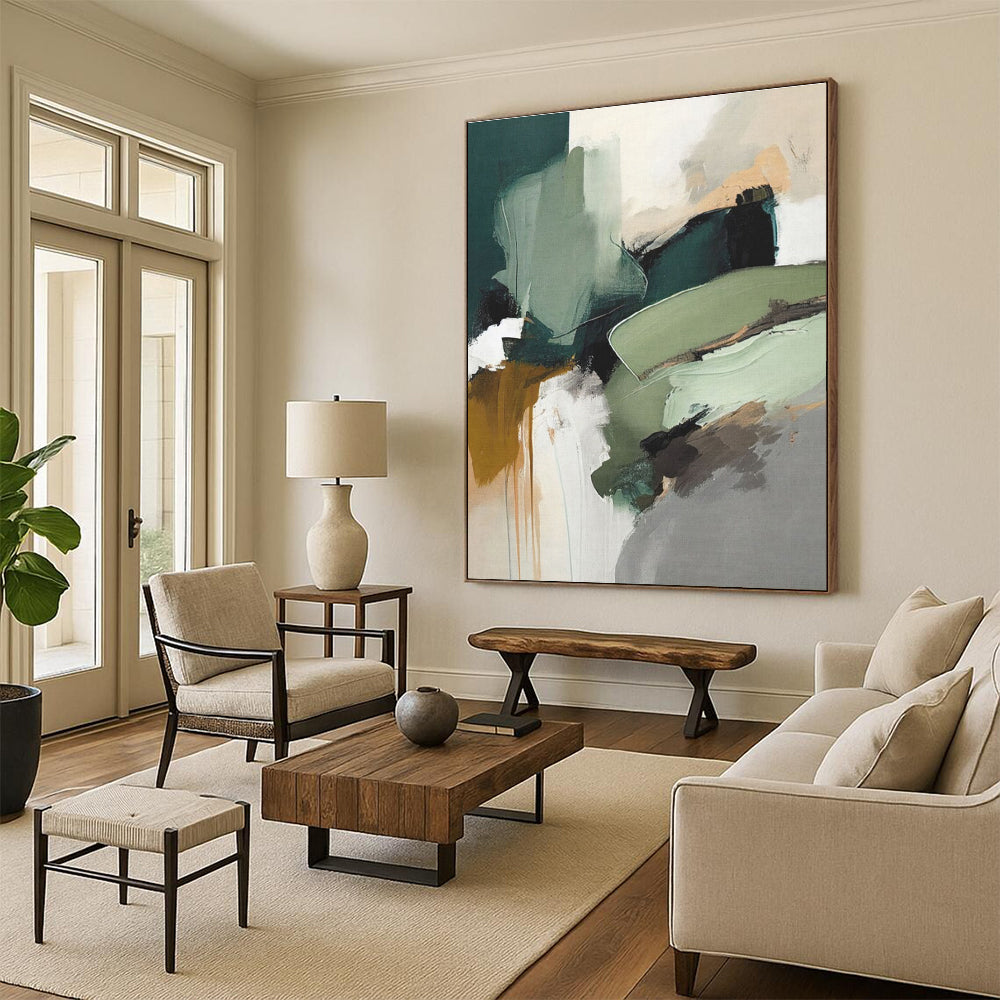 Green - Brown Abstract Shapes, “Nature’s Chaos” - Abstract Expressionist Acrylic Painting CT0737