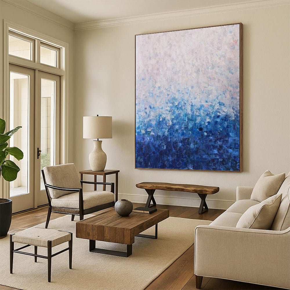 Blue and White Gradient Abstract - Minimalist Abstract Painting On Canvas DKH1350