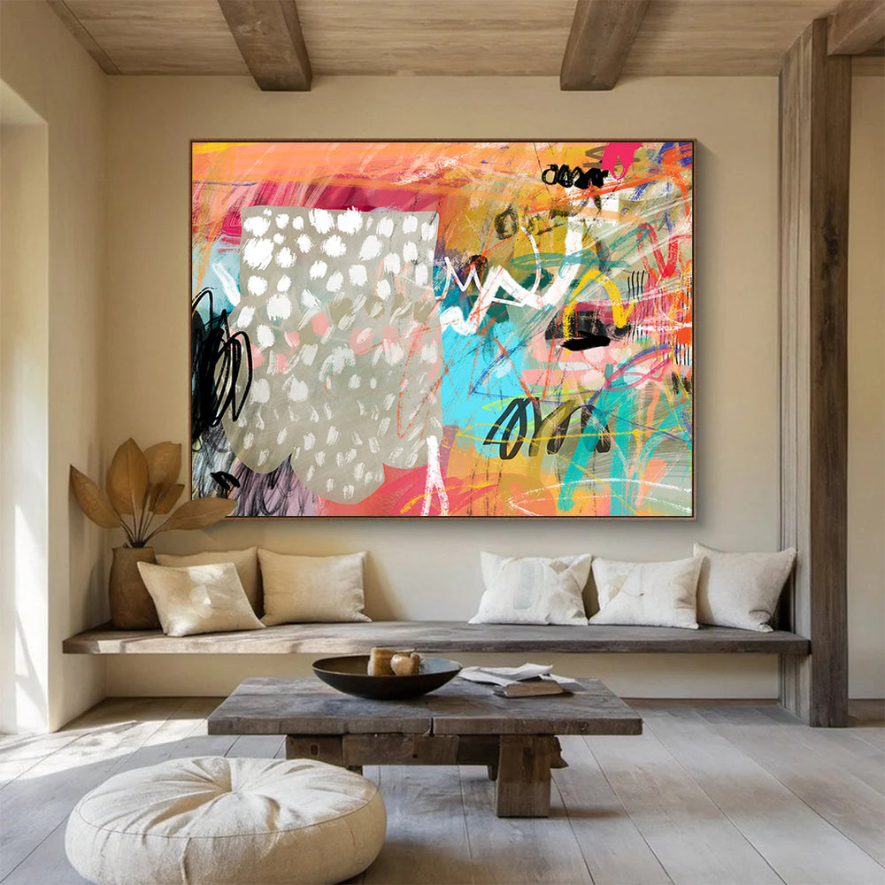 Colorful Abstract Doodles - Energetic Marks and Playful Symbols Painting On Canvas DKH068