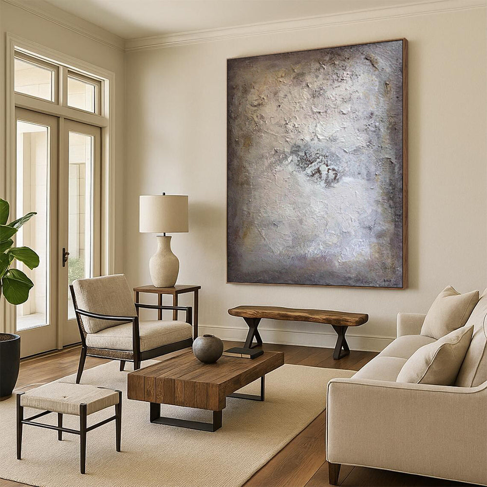 “Textured Neutral Abstract” - Beige, Gray Abstract Painting On Canvas DTP258