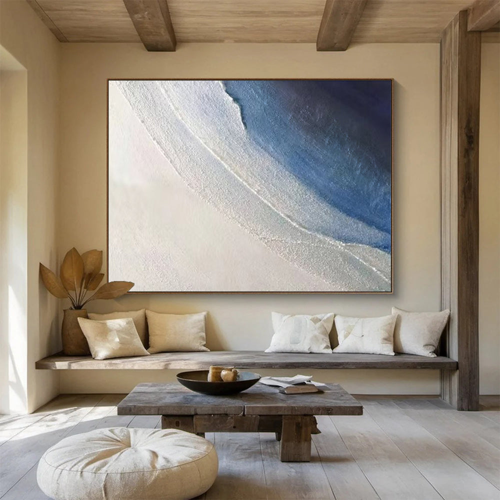 Soft Blue Textured Waves - White & Blue Impasto Sea Painting On Canvas DKH894